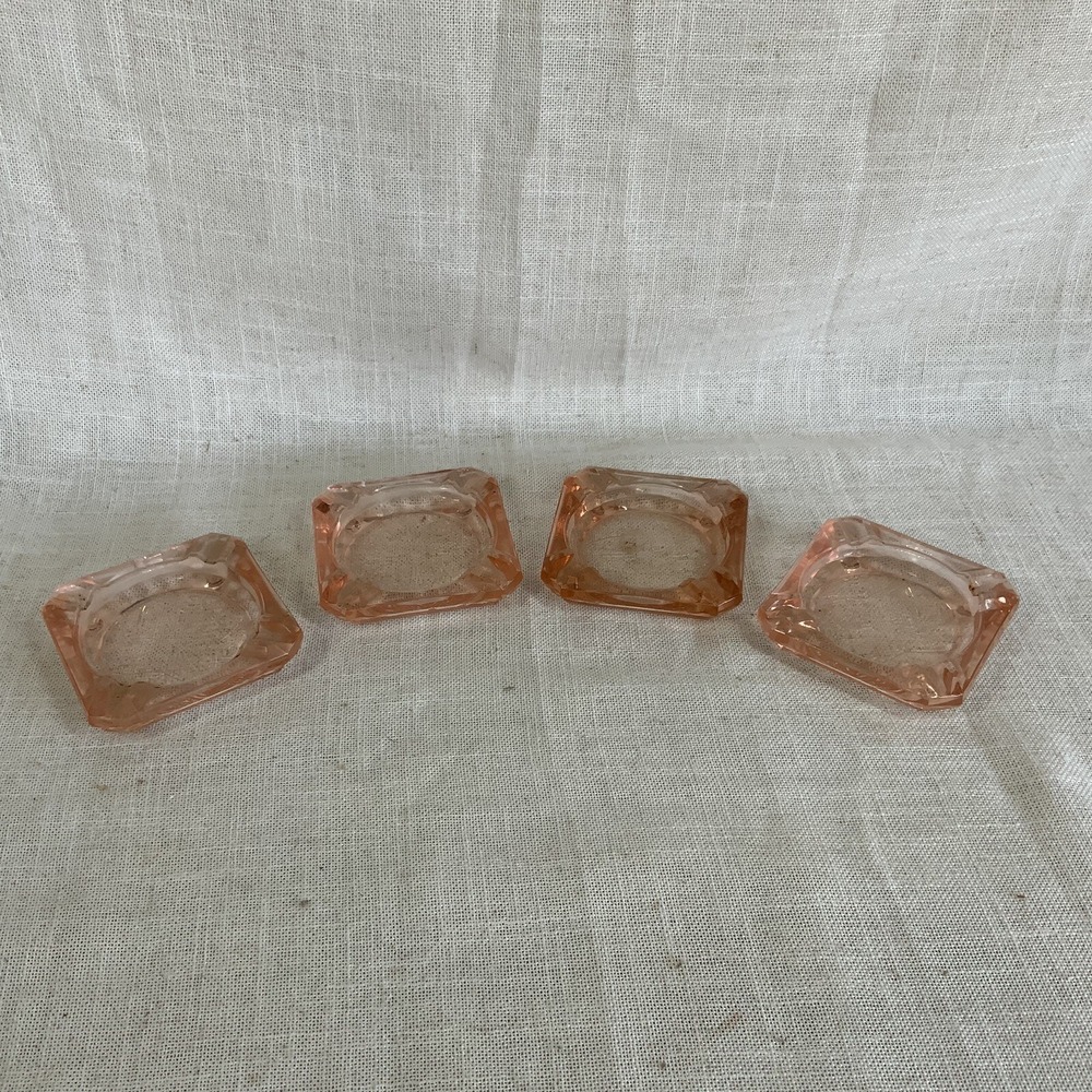 4 Vintage Pink Depression Glass Ashtrays/Coasters 3.25" Square Jeanette